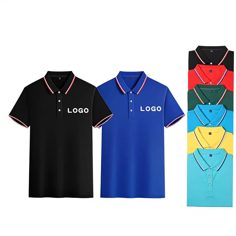 Ice Silk Short Sleeve Workwear T-Shirt Embroidered Logo Turn-Down Collar Breathable