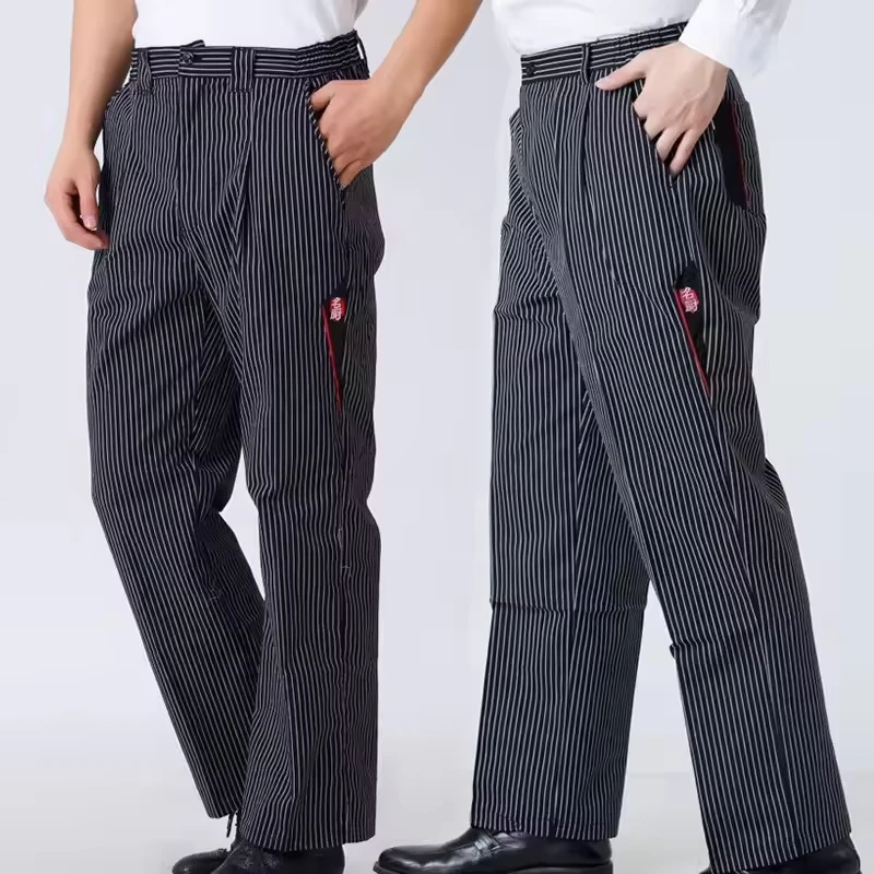 In Stock Elastic Striped Chef Work Pants Casual Restaurant Waiter Uniform for Hotels Woven Fabric Accessory for Chefs