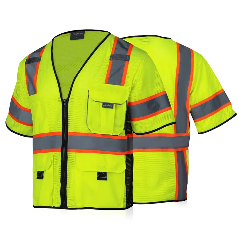 In Stock Polyester Class 3 Hi Vis Mesh Reflective Safety Vest Pockets Short Sleeve Jackets Breathable Customizable Logo Support