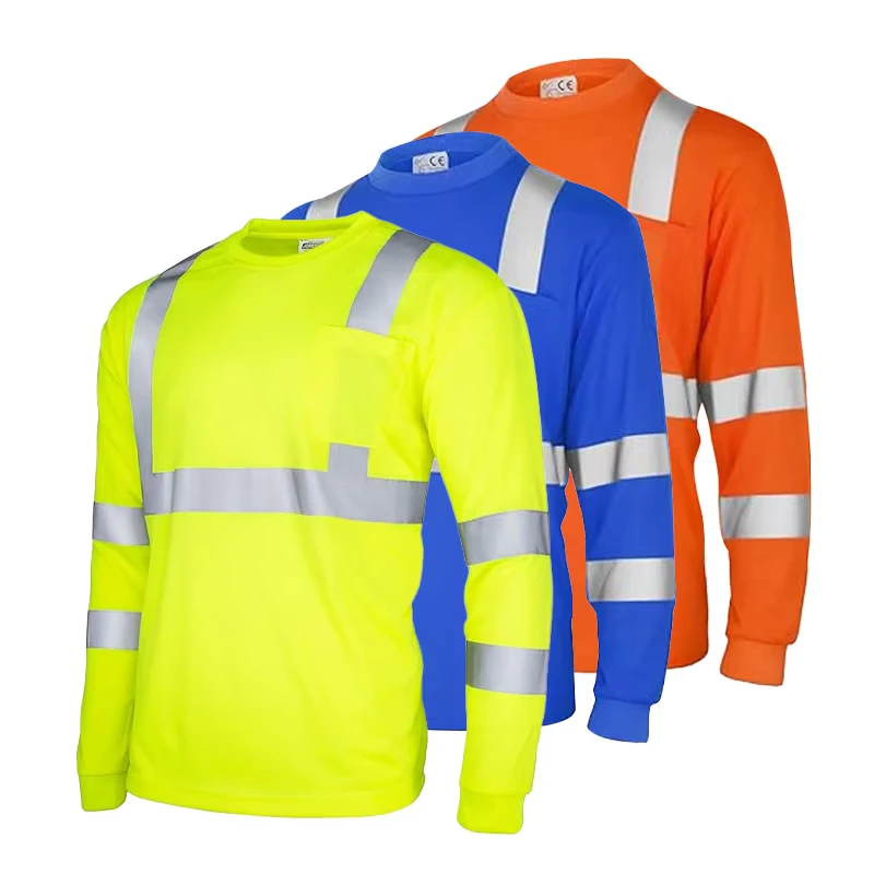 In Stock Yellow Hi Vis Long Sleeve Safety Shirt 100 Polyester Summer Dri Fit High Vis Construction Custom TShirt for Men Work