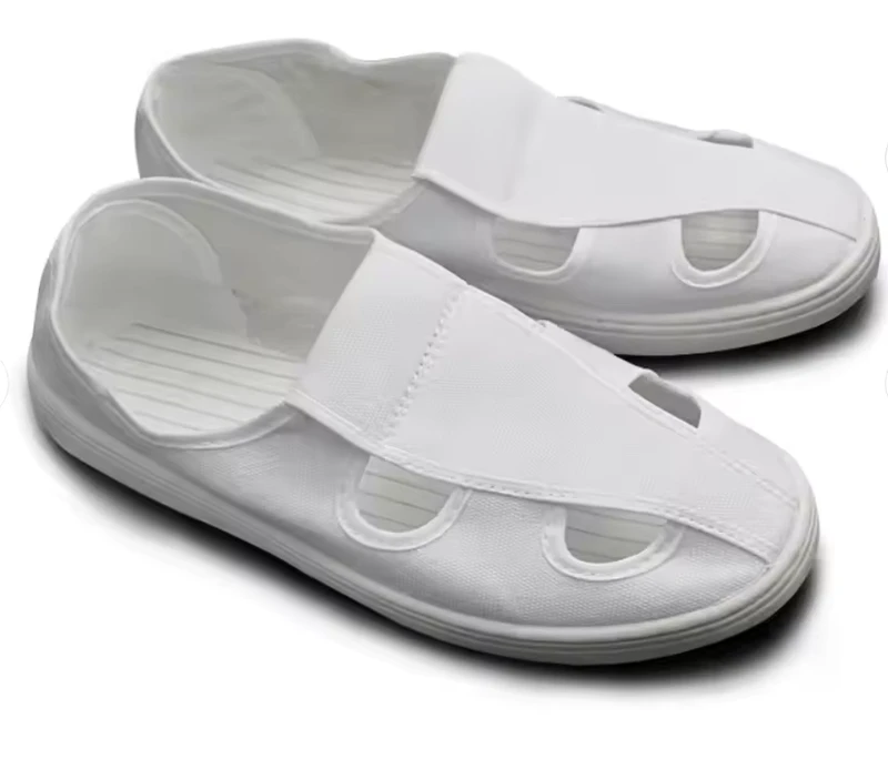Industrial Anti-Static Canvas Safety Shoes, ESD Grounding, Non-Slip, White/Black