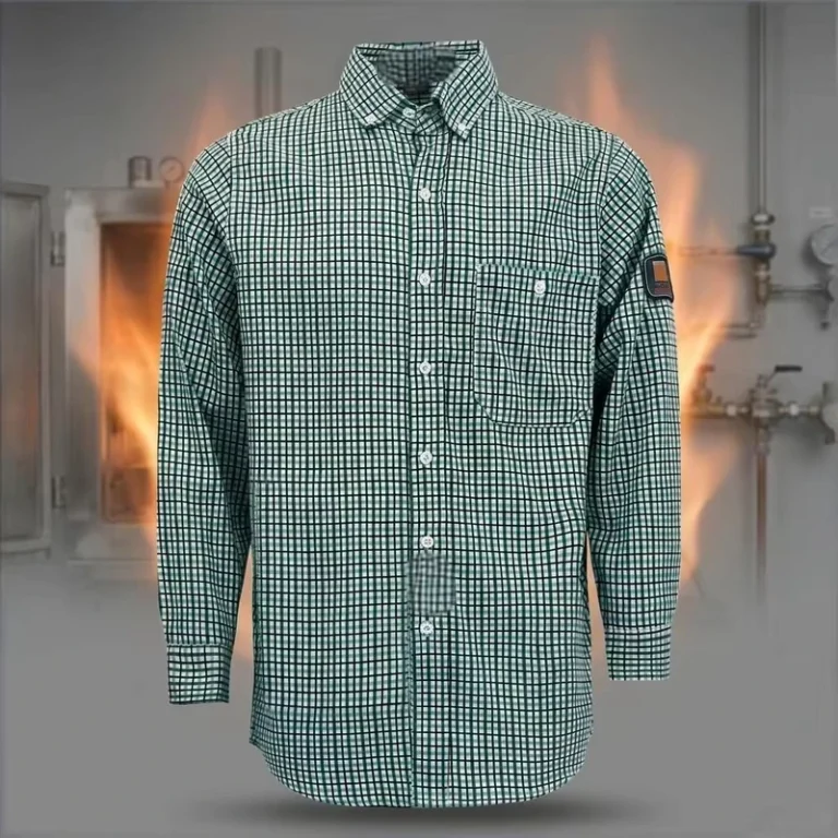 Industrial-FR-Shirts-Flame-Resistant-NFPA2112-CAT2-Light-Weight-Printed-Fire-Retardant-Plaid-Shirt
