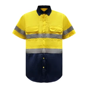 Industrial Hi Viz Workwear Shirt Half Sleeve Fluorescent Reflective Safety Shirts With Zipper