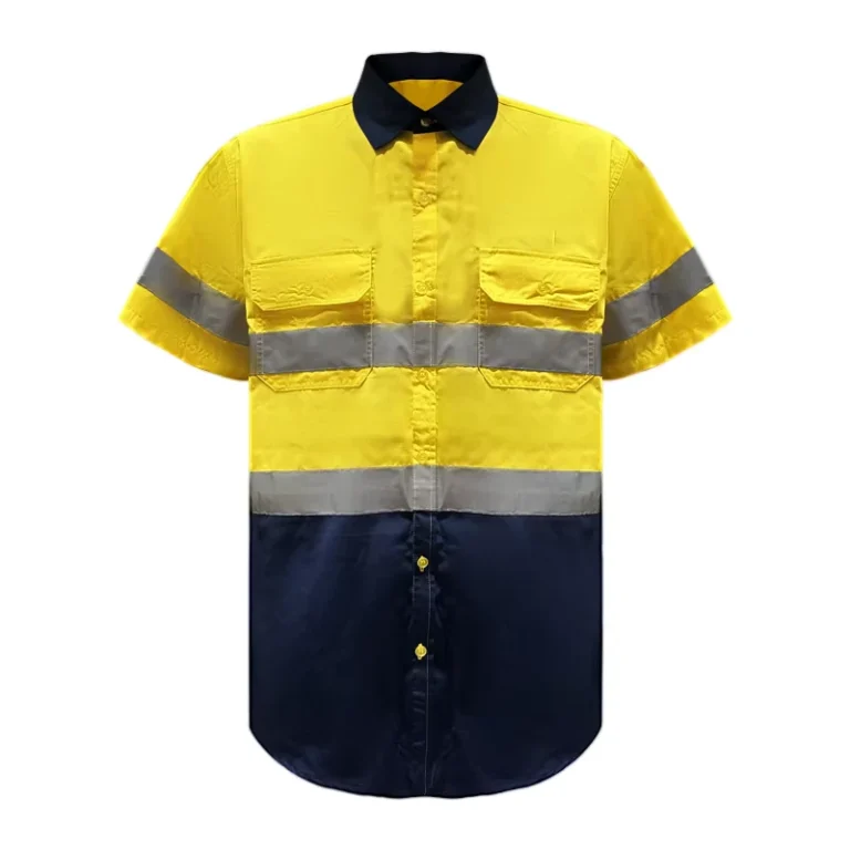 Industrial-Hi-Viz-Workwear-Shirt-Half-Sleeve-Fluorescent-Reflective-Safety-Shirts-With-Zipper
