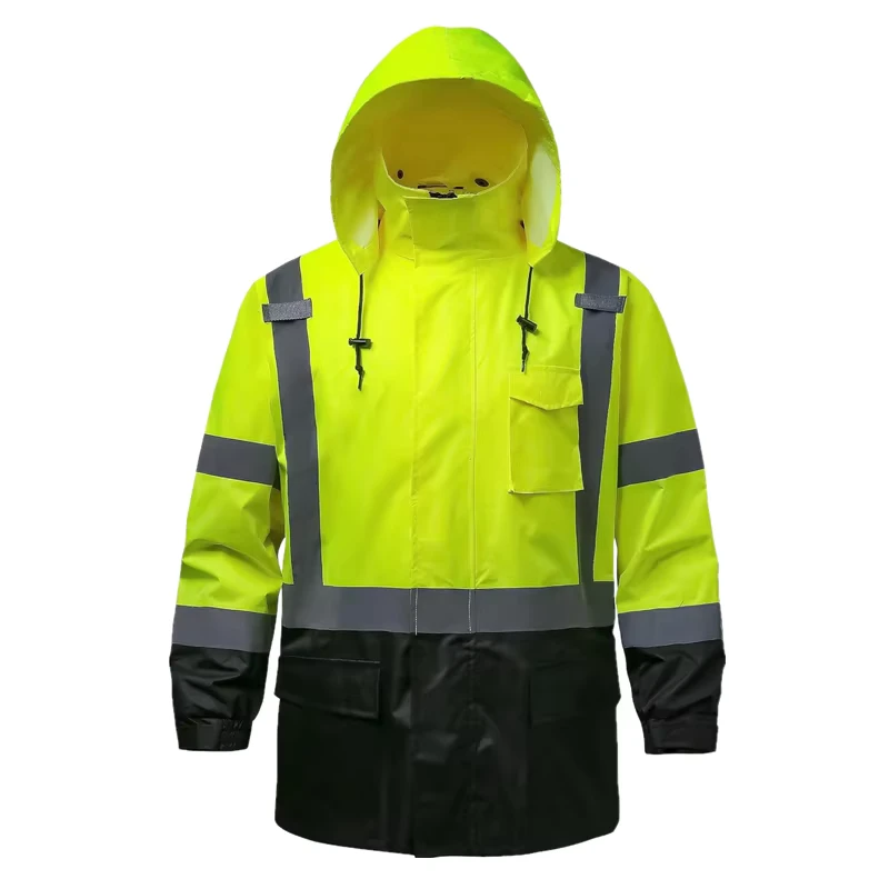 Industrial Reflective Polyester Rain Jackets for Men Waterproof Windproof Breathable High Visibility Class 3 2 Large