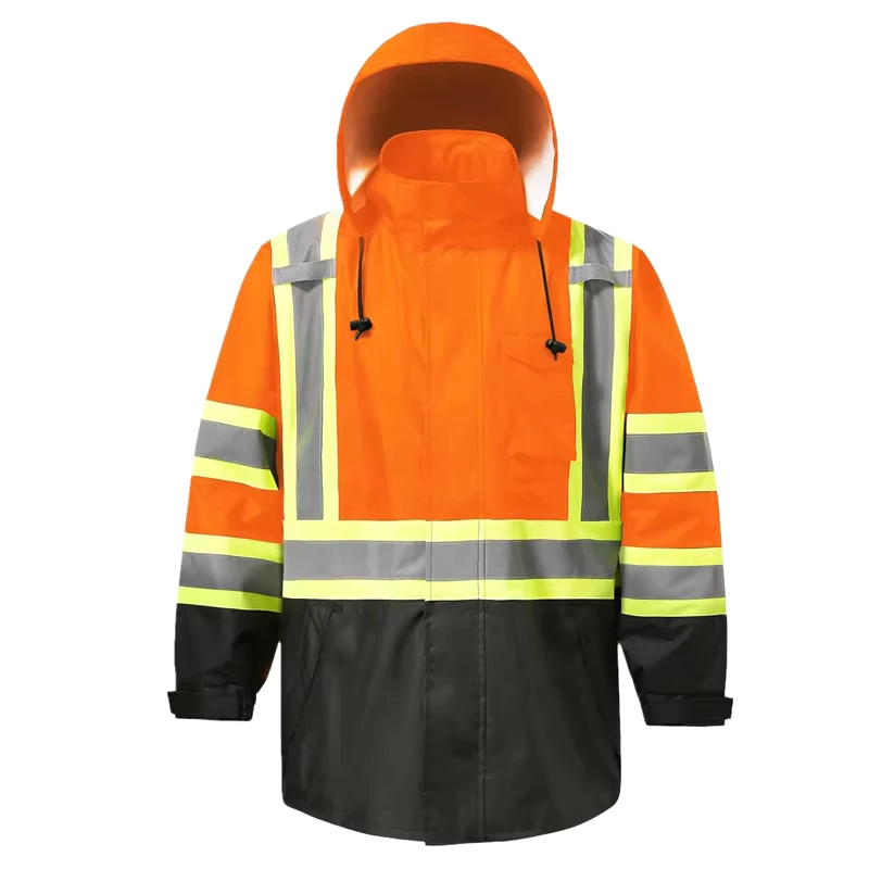 Industrial Reflective Polyester Waterproof High Visibility Class 3 Safety Rain Jacket for Men