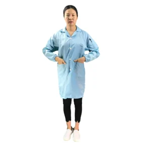 Industrial Washable Uniform Working Clothes 5mm Grid Anti Static Clean Room ESD Lapel Garment