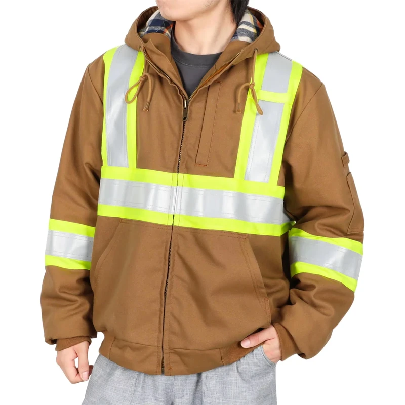 Insulated Hi Vis FR Fireproof Loose Fit Brown Welding Clothing Safety Jacket for Industrial Workers FRC3004hvBrown