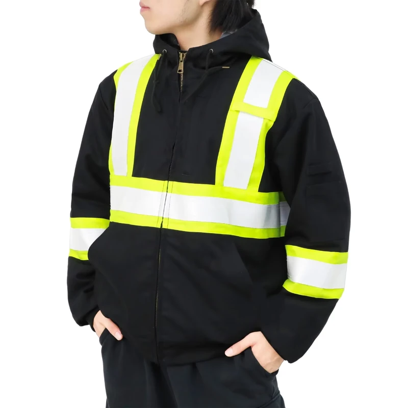 Insulated Hi Vis Fireproof FR Protective Loose Fit Brown Jacket for Industrial Workers FRC3004hvBlack