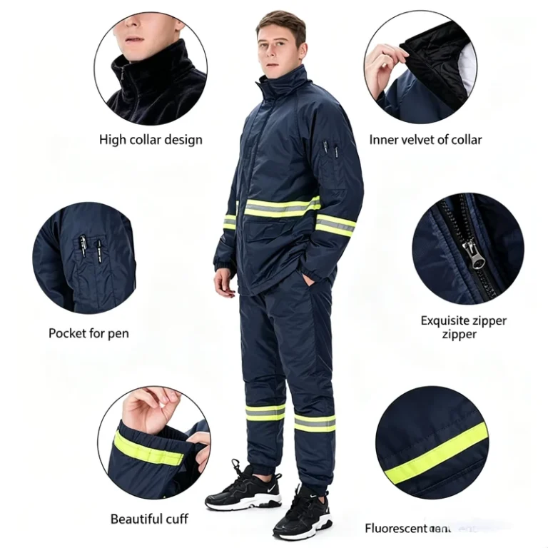 Insulated-Nylon-Freezer-Work-Suit-Windproof-Waterproof-Cold-Storage-Protective-Clothing-Reflective-Tape-Detachable-Hood