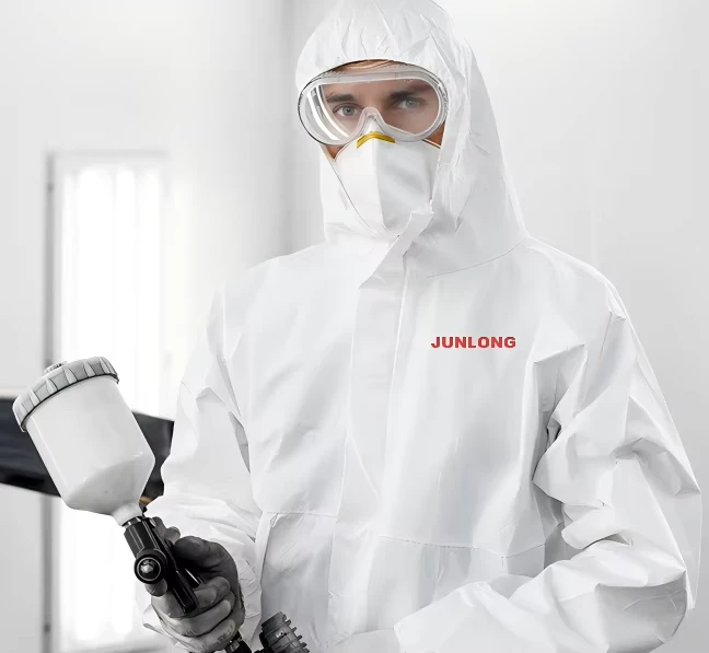 JUNLONG-Disposable-Cleanroom-Coveralls-White-Tyvek-Material-Anti-Chemical-Anti-Static-Level-B-Splash-Protective-Suit-Regular-Fit