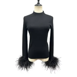 Jancoco Winter Spring Knitted Sweater Loose Women Ostrich Fur Sweater