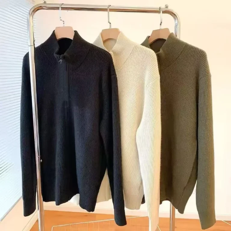 Japan-Style-Unisex-Autumn-Sweater-Long-Sleeve-Stand-Collar-Full-Zip-Casual-Men-Classical-Design-Plain-Knit-Front
