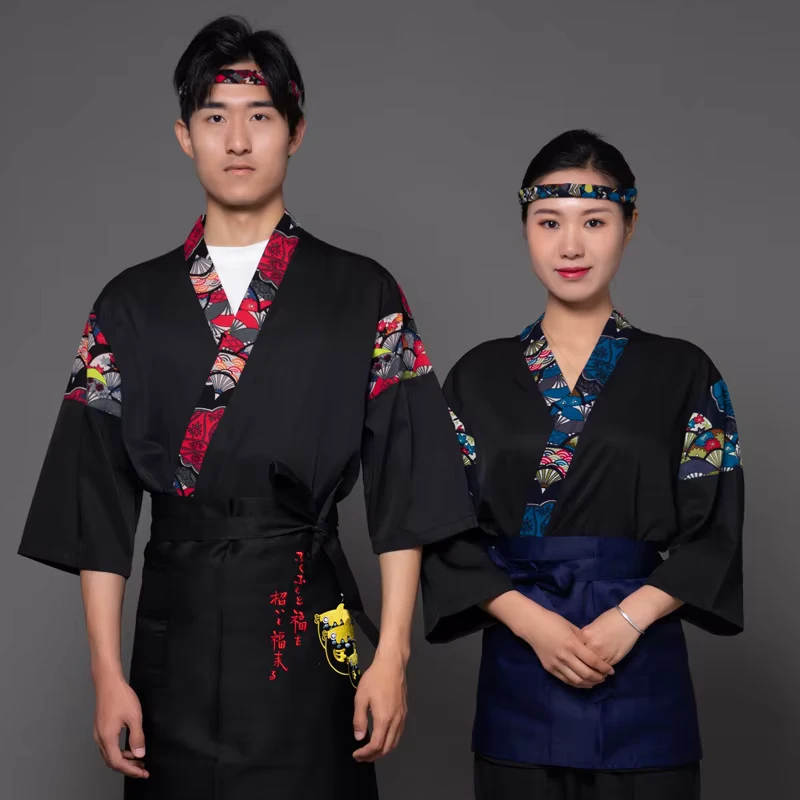 Japanese Chef Uniform Sushi Kimono Restaurant Men's Women's Waiter Workwear Jujiu House Barbecue Buffet Chef Suit Moisture