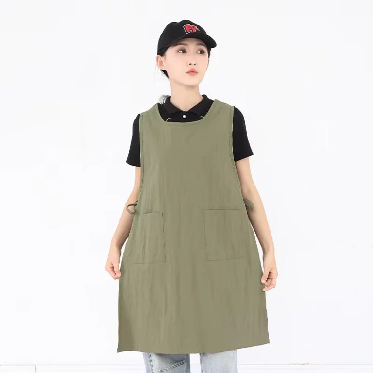 Japanese-Cooking-One-Size-Taslon-Fabric-Sleeved-Bib-Apron-for-Cleaning