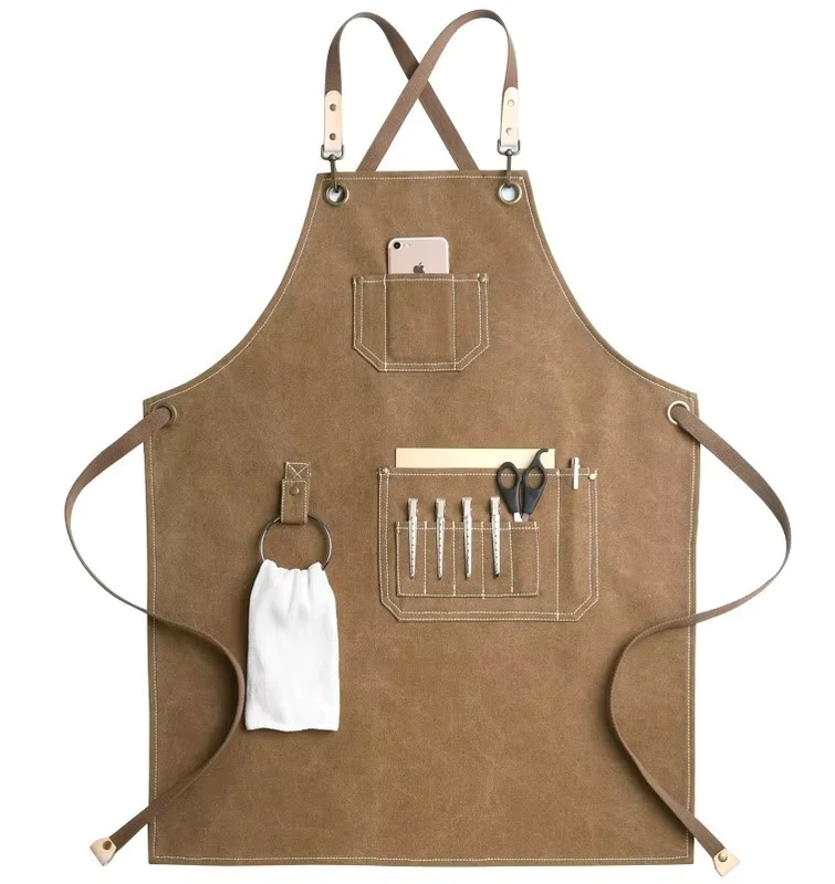 Japanese Denim Canvas Sleeveless Bib Apron for Kitchen Home Barista Milk Tea Shop Restaurant