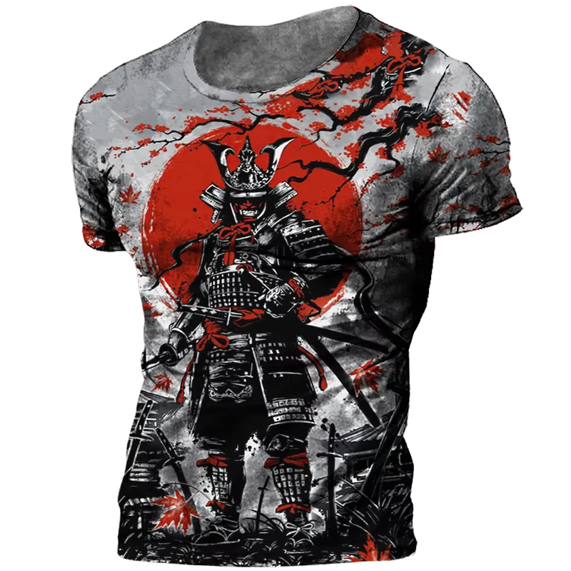 Japanese Samurai 3D Print Oversized T-Shirt Short Sleeve Vintage Style