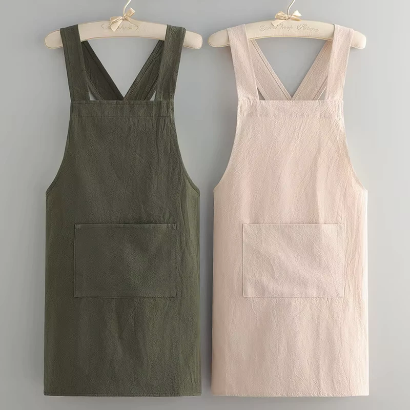 Japanese Style Cotton Wrinkled Fabric Breathable Home Kitchen Apron Custom Logo Restaurant Bar Uniforms Bar Restaurant Uniforms