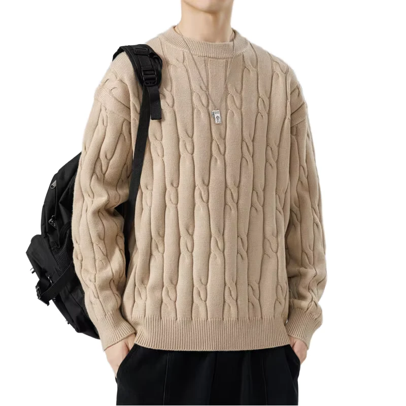 Japanese Trendy Men's Autumn Winter Sweater Versatile Loose Casual Base Knitted Crew Breathable Stand Warm ODM for Couples