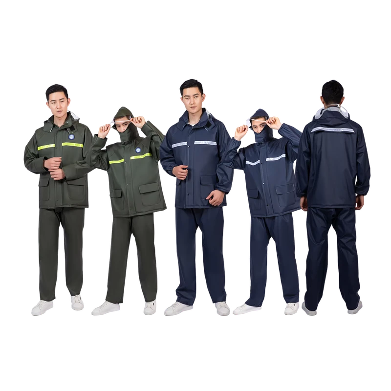 Jecool Two piece Heavy Duty Waterproof Rain Suit Set PVC Motorcycle Cycling Outdoor Work Reflective Classic Jacket Pants For Men