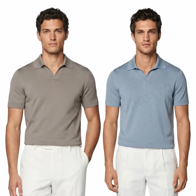Johnny-Collar-Polo-Shirt-Short-Sleeve-Buttonless-Solid-Color