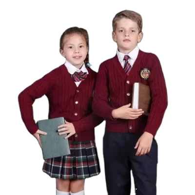 Junior-School-Uniform-Cable-British-Style-Work-Uniform-Cardigan-Children-Boy-Girl-Style-Cotton-Sweater-Custom-Scho