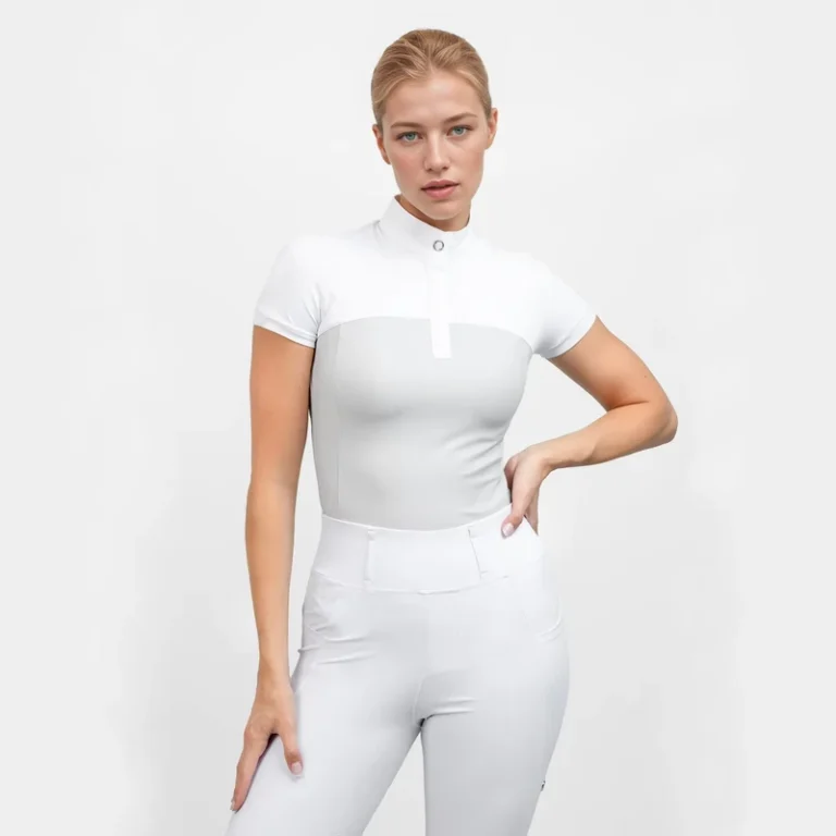 KS008-Lady-Equestrian-Clothing-Western-Short-Sleeves-Customized-Logo-Metal-Button-Factory-Directly-Riding-Shirts