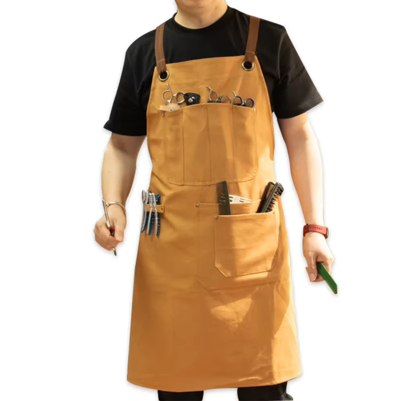 Kefei Reusable Cotton Canvas Cross Back Waterproof Apron for Men Women Chef Kitchen Uniform Barbecue Restaurant Use
