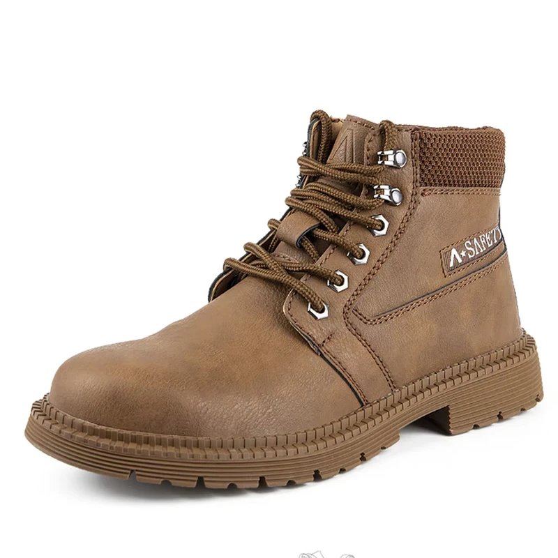 Khaki Anti oil Safety Boot Steel Toe Men's Safety Shoes Waterproof Non slip Puncture Proof Security Shoes for Work