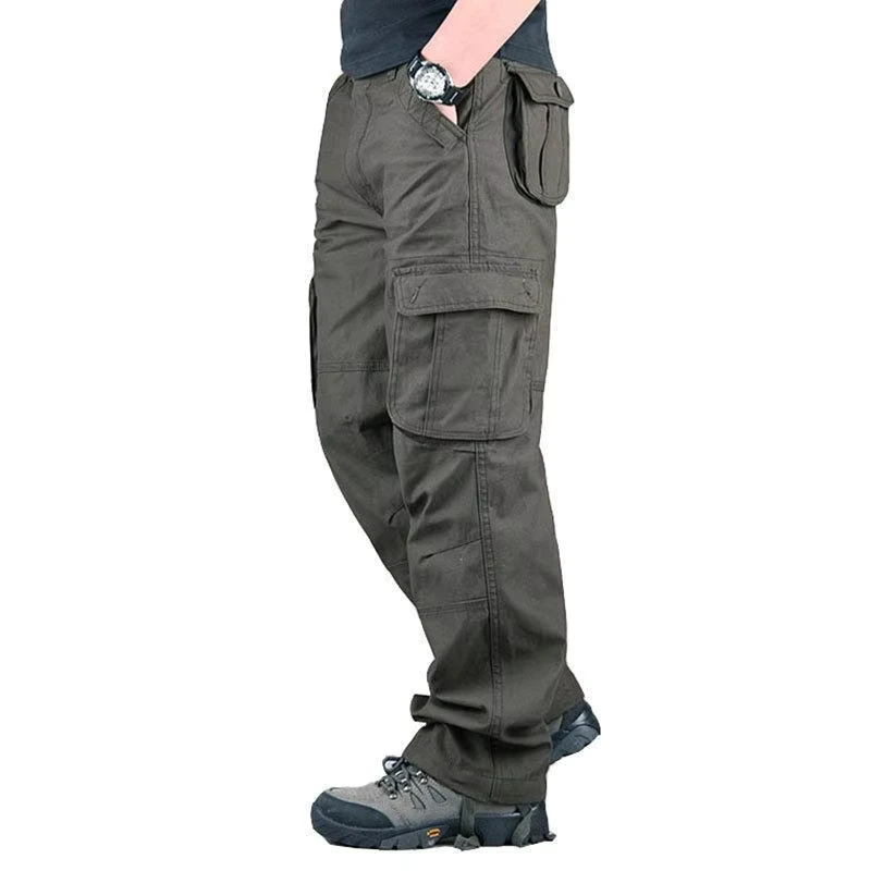 Khaki Drawstring Stretch Waterproof Cargo Pants for Men
