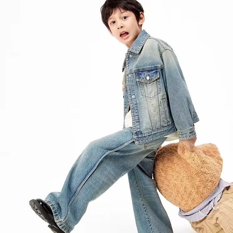 Kids-Boys-Girls-Solid-Denim-Jacket-Breathable-Embroidered-Stonewashed-Blue-Trendy-Outerwear-Spring-Autumn-Button-Fashion-Cotton