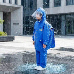 Kids Cartoon Pongee Raincoat Suit Reusable Rain Pants Set For School Hiking Outdoor Activities