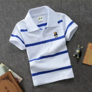 Kids Casual Polo Shirts Short Sleeve Cotton Striped Turn-Down Collar Logo Kids 1-14 Years Polo T-Shirt