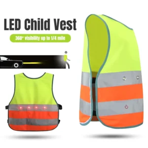 Kids’ High-Visibility USB-Rechargeable LED Reflective Safety Vest with Adjustable Waist