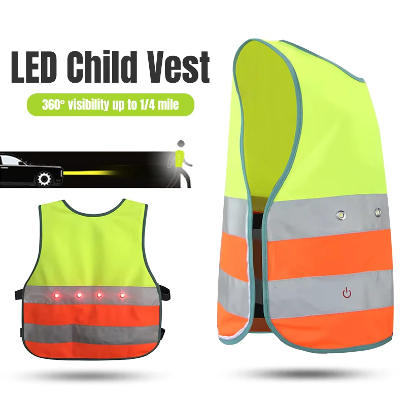 Kids' High-Visibility USB-Rechargeable LED Reflective Safety Vest with Adjustable Waist