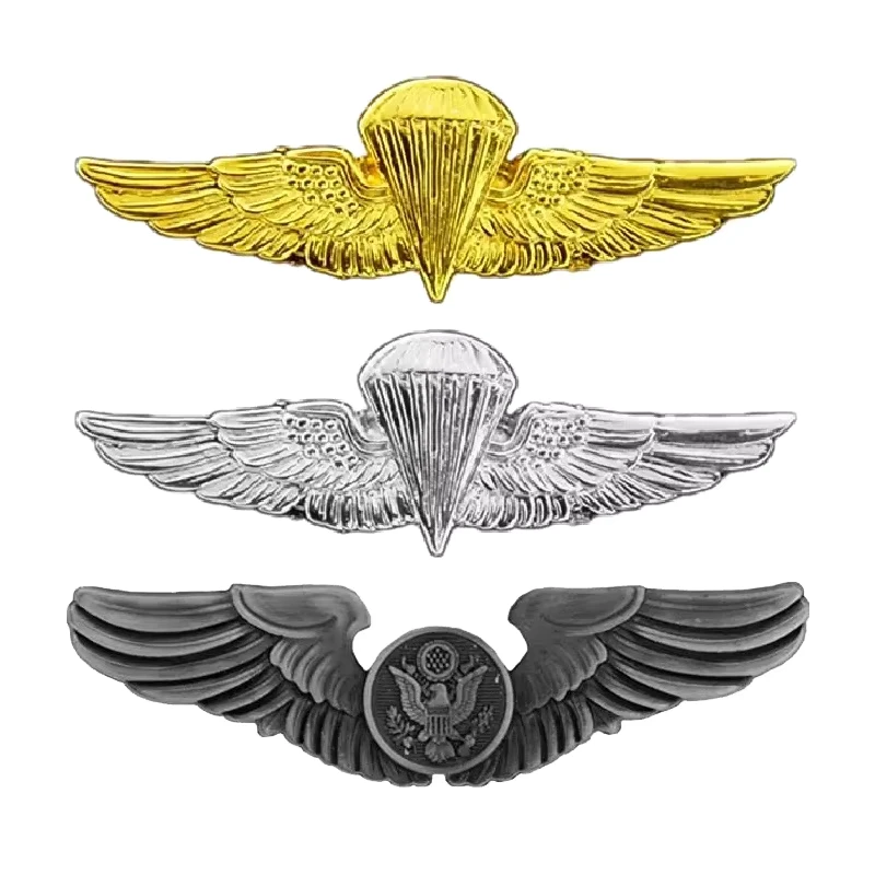 Kids Metal Gold Eagle Pilot Airplane Wing Lapel Pin Badge with Enamel and Silk Screen Printing