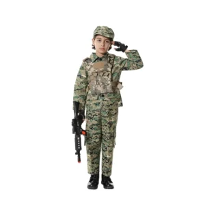 Kids Soldier Carnival Costume, Army Military Uniform, 4-Piece Role-Play Set