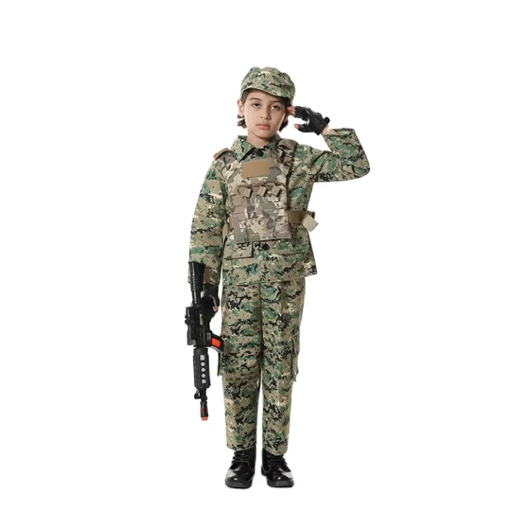 Kids-Soldier-Carnival-Costume-Army-Military-Uniform-4-Piece-Role-Play-Set