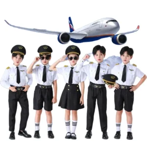 Kids’ Unisex Airline Pilot Uniform Shirt, Polyester Cotton