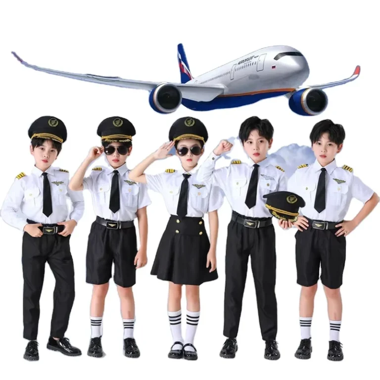 Kids-Unisex-Airline-Pilot-Uniform-Shirt-Polyester-Cotton