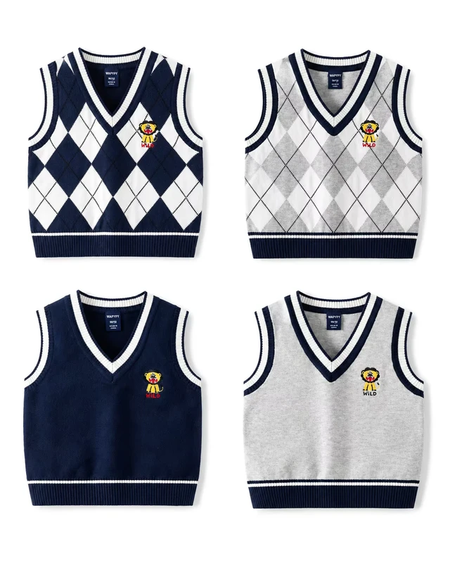 Kids-V-Neck-Knitted-Sweater-Vest-Cotton-Rich-Argyle-School-Uniform-Sleeveless-Pullover-Unisex-Boys-Girls-Autumn-Winter-Knit