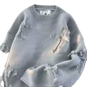 Knit Plain Unisex Sweater Fashion Men’s Clothes Winter Pullover Blank Distress Streetwear Sweaters Men