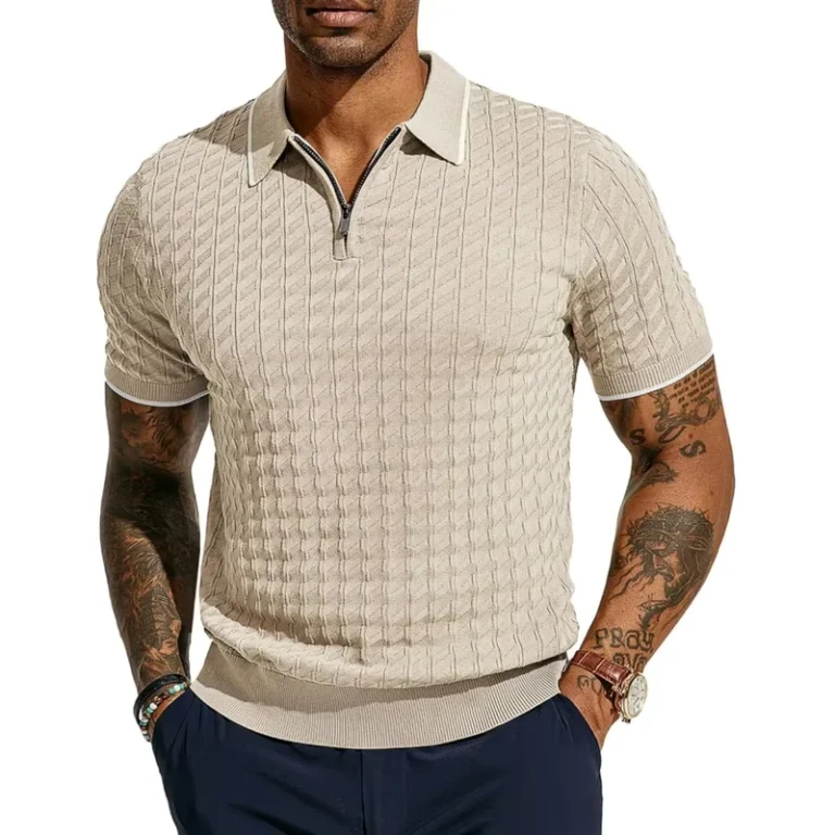 Knit-T-Shirt-Mens-Breathable-Solid-Pattern-Quarter-Zip-for-Polo-Shirt-Short-Sleeve-Knit-for-Polo
