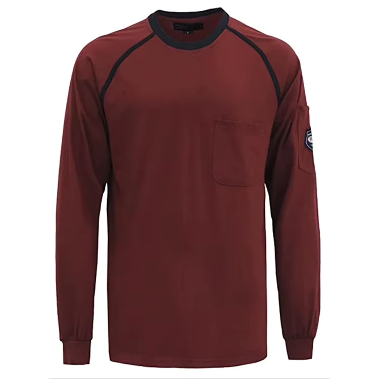 Knitted Crew Neck Flame retardant Patchwork Cotton T shirt 5.5 Oz Cool and Comfortable EN 11612 Certified