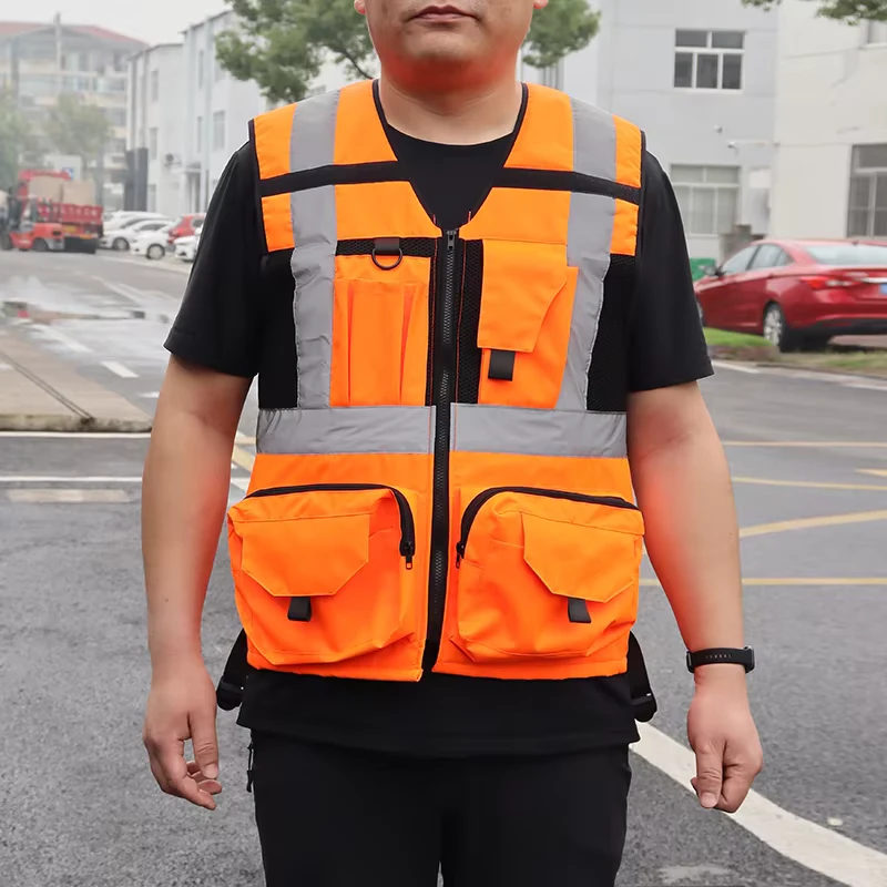 Knitted Fabric Reflective Multi-Pocket High-Vis Safety Vest