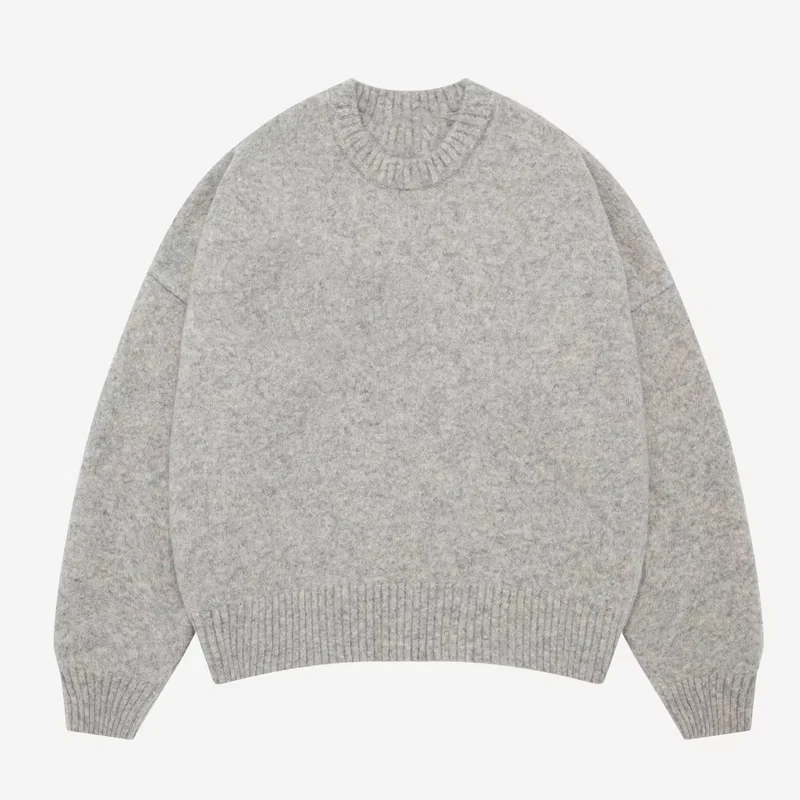 Knitwear Manufacturer Custom Logo Intarsia Jacquard Letter Luxury Ribbed Crew Neck Mohair Wool Knitted Jumper Sweater Men