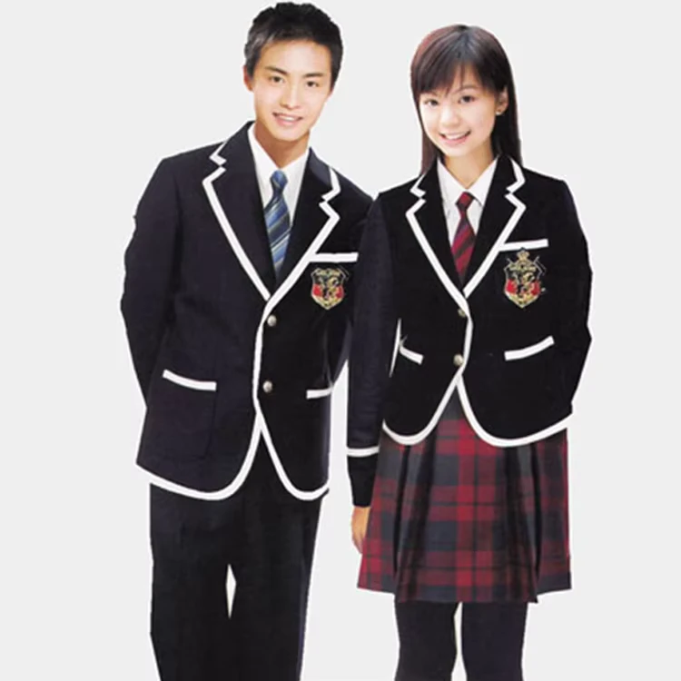 Korean Classic Custom Logo School Uniform Blazer and Pants Skirts Sets