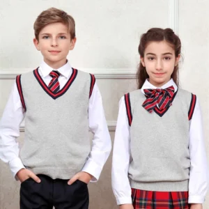 Korean High School Uniforms Stylish V neck Sleeveless Beautiful Knitted Children Sleeveless100% Cotton School Clothes Knit Vest