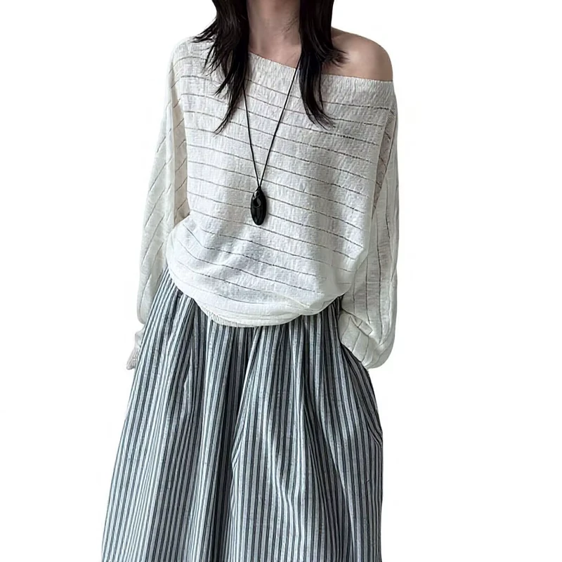Korean-style Relaxed-fit Soft Long-sleeve Knit Sweater Women's Halter Pullover