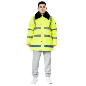 LED Flash Hi Vis Fluorescent Yellow Reflective Safety Raincoat Winter Outdoor Waterproof Cold Proof Thickened Cotton Padded Vest